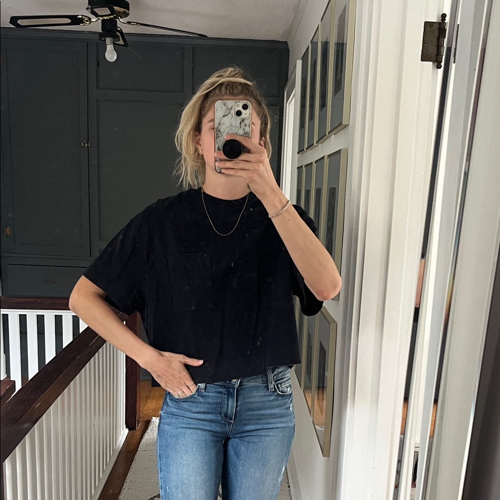 Athleta Black Boxy Thick Cropped Tee